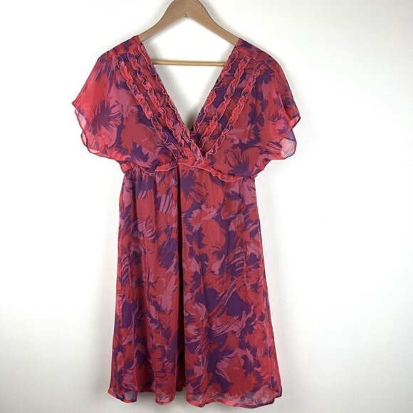 Allen B. Women's Mini Dress Sz 6 Babydoll Lined Floral Ruffles Fairy Boho Beach - Picture 1 of 10